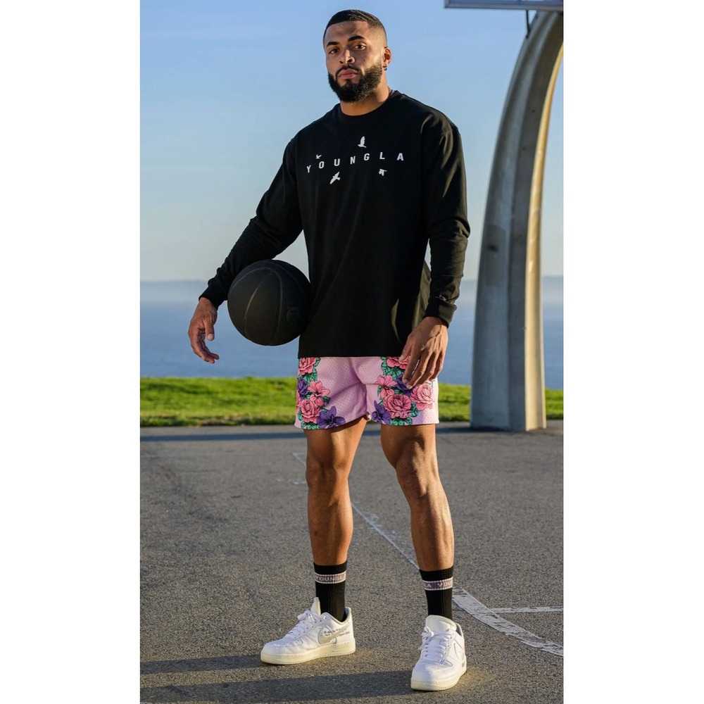 YoungLA Mens Mesh Gym Shorts Hummingbird Rose Floral L Weightlifting Fitness